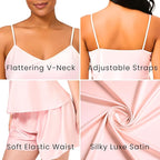 Women’s Satin Cami and Shorts Pajama Set – Silky Soft Lightweight Sleepwear with Adjustable Straps