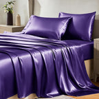 CozyLux Satin Sheets Twin Sheet Set - 3 Piece Silky Twin Bed Sheets, Luxury Purple Sheet Twin Size Bed Set with Smooth and Soft Microfiber, Includes 1 Fitted Sheet, 1 Flat Sheet and 1 Pillowcase