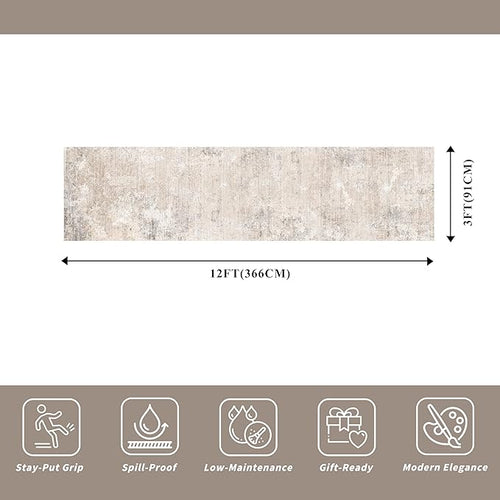 3x12 ft Washable Hallway Runner Rug - Long Non Slip Low Pile Thin Carpet Runners, Modern Abstract Neutral, Stain Resistant for Kitchen, Entryway, Bathroom（Beige Grey,3x12）
