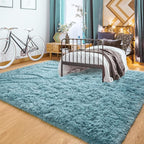 YJ.GWL Area Rugs for Living Room Bedroom, 4x6 Machine Washable Large Teal Carpet, Soft Fluffy Shaggy Thick Big Shag Indoor Floor Rug for Kids Boy and Girls Room Dorm Home Decor Aesthetic