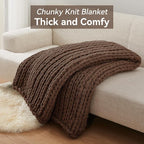 Negwoo Chunky Knit Throw Blanket, 50''*60'' Knitted Throw Chenille Yarn for Bed Couch, Handmade Dark Brown Crochet Big Thick Blanket, Machine Washable Cute Comfy Blanket for Home Decor