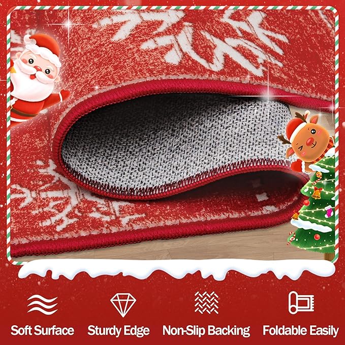 XLUEZ Christmas Area Rug 6x9 Living Room Rugs, Machine Washable Boho Christmas Tree Snowflake Rug Non-Slip Soft Low Pile Holiday Indoor Rugs for Bedroom Kitchen Dining Room Office(Xmas Red, 6'x9')
