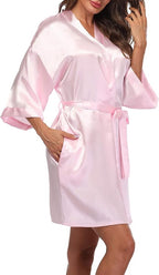 Women's Satin Kimono Robes Short Silky Bathrobe Solid Color/Floral Bridal Wedding Party