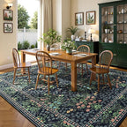 Lessymo Living Room Rug 5x7, Soft Non Slip Washable Area Rugs for Bed Room Dining Room, Faux Wool Boho Low Pile Stain Resistance Distressed Retro Indoor Boho Carpet, Dark Green
