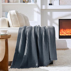 Chunky Knit Dusty Blue Throw Blanket Soft Cozy Decorative Blanket for Couch Sofa Bed Living Room, Spring Throw 50"x60"