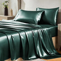 CozyLux Satin Sheets Queen Size Bed Set - 4 Piece Silky Queen Sheet Set, Luxury Deep Teal Queen Sheets with Smooth and Soft Microfiber, Includes 1 Fitted Sheet, 1 Flat Sheet and 2 Pillowcases