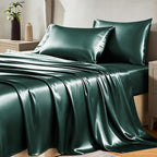 CozyLux Satin Sheets Full Size Sheets - 4 Piece Silky Full Size Bed Sheets, Luxury Deep Teal Full Bed Set with Smooth and Soft Microfiber, Includes 1 Fitted Sheet, 1 Flat Sheet and 2 Pillowcases