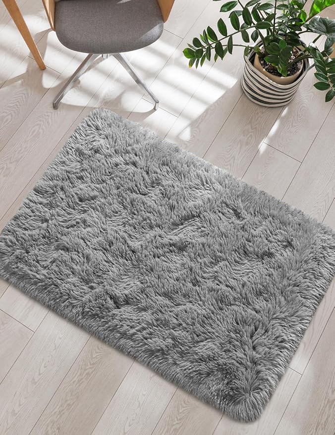 Macgace Small Throw Rugs for Bedroom, 2x3 Grey Mini Non-Slip Area Rug, Super Soft Plush Fluffy Carpet Modern Home Decor Aesthetic for Entryway Entrance Nursery Kids Room Dorm Office