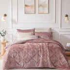 Intelligent Design Twin Comforter Set, Velvet Comforter Set , Luxury Diamond Quilting Comforter Set, Fluffy Comforter Bed Set with Decorative Pillowand 1 Sham, 3 Piece Pink, Twin/Twin XL