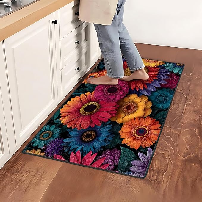 Flower Area Rug 2x3 ft Entry Rug Washable BohemianRugs Non Slip Low Pile Floral Door Mat Small Carpet for Bedroom, Bedside, Kids Room, Office, Dining Room