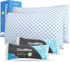 CloudBliss Cooling Bed Set of 2 Pillows for Sleeping, Shredded Memory Foam Pillows with Washable & Breathable Pillowcase, Adjustable Height Pillow for Side, Back and Stomach Sleepers, Queen Size