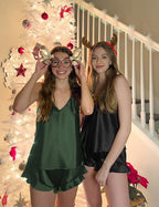 Ekouaer Satin Pajama Set for Women Silk Pjs for Women Set Camisole Top and Shorts with Ruffle Sleepwear