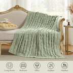 Amélie Home Chunky Knit Chenille Throw Blanket, Dual-Sided Soft Chenille Breathable Cable Knitted Blanket for Couch, Farmhouse Decorative Throw for Sofa & Chair, 60"x80", Sage Green