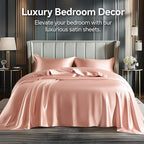 BEDELITE California King Sheets Set, Luxury Soft Coral Pink Satin Sheets for Hair and Skin, Similar to Silk Bed Sheets Set 4 Pieces with 1 Deep Pocket Fitted Sheet, 1 Flat Sheet, and 2 Pillowcases