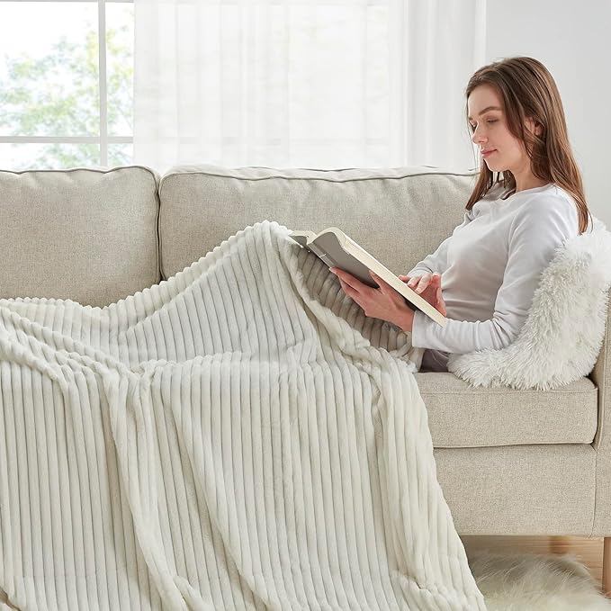 Nestl Microfiber White Throw Blanket, 50x60 inches, Lightweight Cut Plush, Fuzzy Blankets and Throws for Sofa, Bed Fleece Throw Blankets, Soft, Cozy, Breathable, Machine Washable