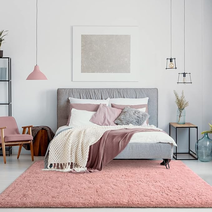 Jelymark Super Soft Shaggy Rug for Bedroom, 5x8 Feet Fluffy Carpet for Living Room, Fuzzy Indoor Plush Area Rug for Home Decor, Furry Floor Rugs for Dorm, Kids Nursery Rug for Girls, Blush Pink