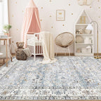 XLUEZ Area Rug 6x9 Living Room Rug, Machine Washable Vintage Distressed Boho Area Rug Non-Slip Soft Low Pile Large Indoor Rugs for Bedroom Kitchen Dining Room Office(Light Blue,6'x9')
