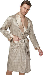 Tony & Candice Men's Satin Robe Lightweight Long Sleeve Silk Kimono Bathrobe with Shorts Set Sleepwear