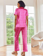 Ekouaer Silk Satin Pajamas Set Women Short Sleeve Sleepwear Soft Button Down Loungewear Pjs Set