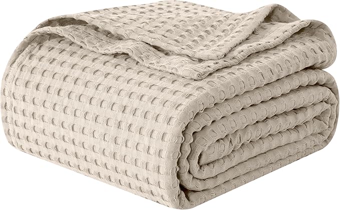 Elegant Comfort Premium 100% Cotton Waffle Blanket - Lightweight Breathable Waffle Weave Bed Blanket - Soft and Warm All Season Blanket for Couch, Sofa and Bed, TwinXL Size 68x90 Inches, Linen