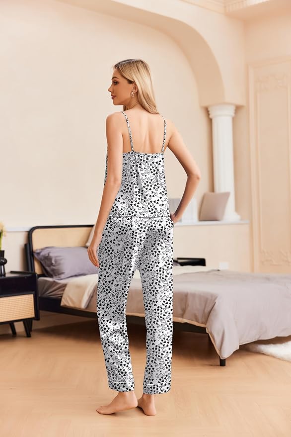 Ekouaer Women Silk Satin Pajamas Sleeveless Pjs Set 2 Piece Summer Loungewear Sleepwear with Pockets S-XXL