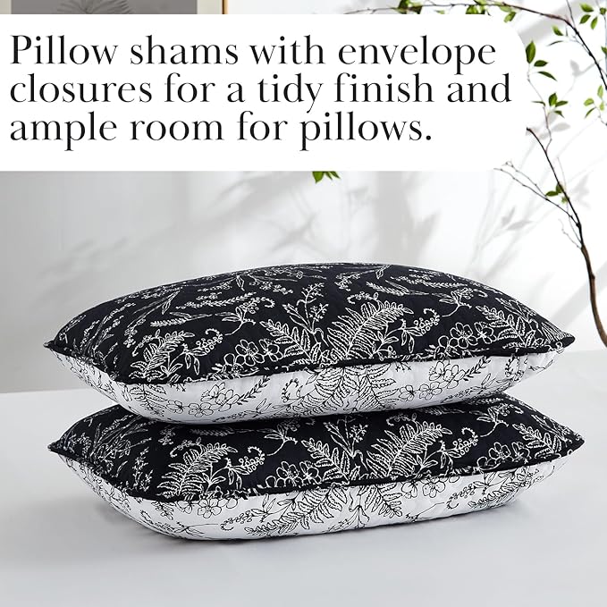 Southshore Fine Living, Inc. Black Floral Quilt King Size, All Season Bedding Set, Soft Coverlet, 3-Piece Lightweight Bedspread Set with Two Matching Quilted Pillow Shams, California/King Quilt Sets