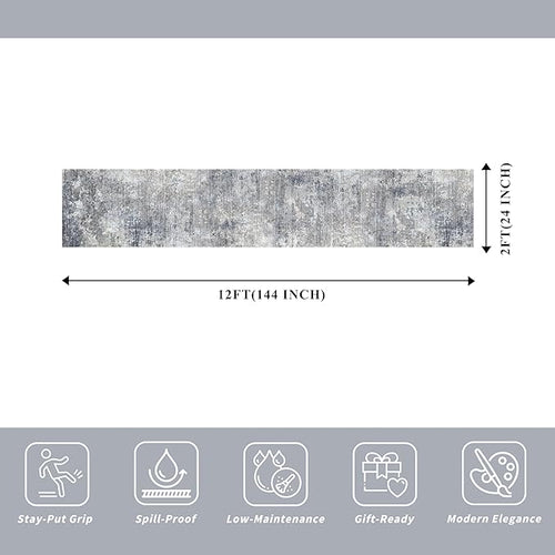 2x12 ft Washable Hallway Runner Rug – Non-Slip Stain-Resistant Low-Pile Long Carpet Runner for Kitchen Entryway Living Room Bedroom Bathroom, Modern Abstract Neutral (Blue Gray,2x12)