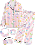 EPLAZA Kids Satin Pajamas Sets Girls Boys Button-Down Silky Pajamas Sleepwear with Hairband Eye Mask Hair Tie