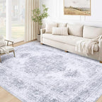 XLUEZ Area Rug 5x7 Living Room Rug, Machine Washable Vintage Distressed Medallion Rug Non-Slip Soft Low Pile Large Indoor Rugs for Bedroom Kitchen Dining Room Office(LightGrey,5'x7')