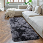 Softlife Area Rug for Bedroom, Fluffy Shag Plush Tie Dyed Rainbow Black for Living Room Girls, Shaggy Throw Carpet for Kids Soft Fuzzy Runner Small 2x6 Runners for Hallways Dorm