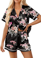 Ekouaer Womens Silk Pajama Sets Button Up Satin Pjs Short Sleeve 2 Piece Pj Sets Cute Lounge Sets with Chest Pocket