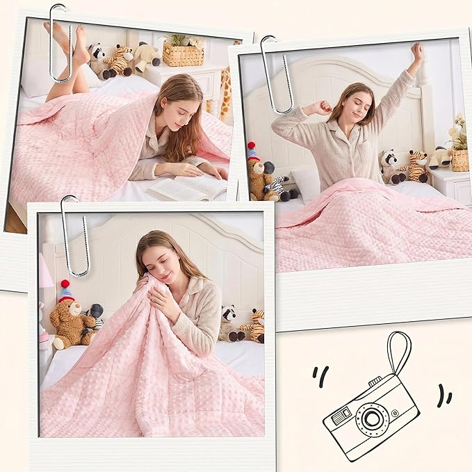 yescool Pink Weighted Blanket for Adults 10 lb, 48 * 72in Twin Full Size Heavy Throw Blanket for Teens Better Sleep