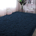 Navy Blue Runner Area Rugs for Bedroom Living Room, 2x6 Feet Fluffy Bedside Rugs, Soft Shaggy Carpet Rug for Kids Room Nursery, Furry Cute Rugs for Girls Boys Dorm Room Home Decor
