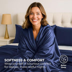 Pure Bedding Satin Sheets Twin Hotel Luxury Silky Bed Sheets - Extra Soft 1800 Microfiber Sheet Set, Wrinkle, Stain Resistant - Deep Pocket Fitted Flat Sheet, Pillow Cases (3-Piece, Midnight Blue)