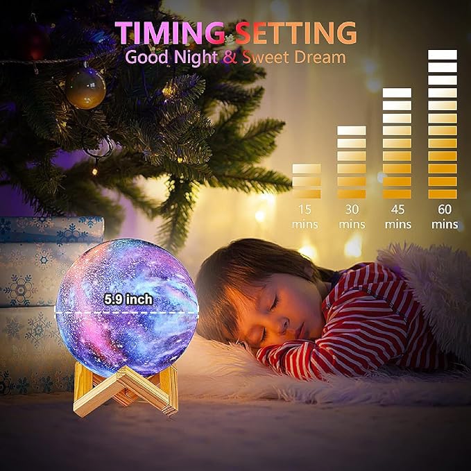 GDPETS Moon Lamp Kids Night Light Galaxy Lamp - 16 Colors Moon Light with Wood Stand Remote & Touch Control USB Rechargeable Gift for Girls Lover Birthday - 5.9 inch