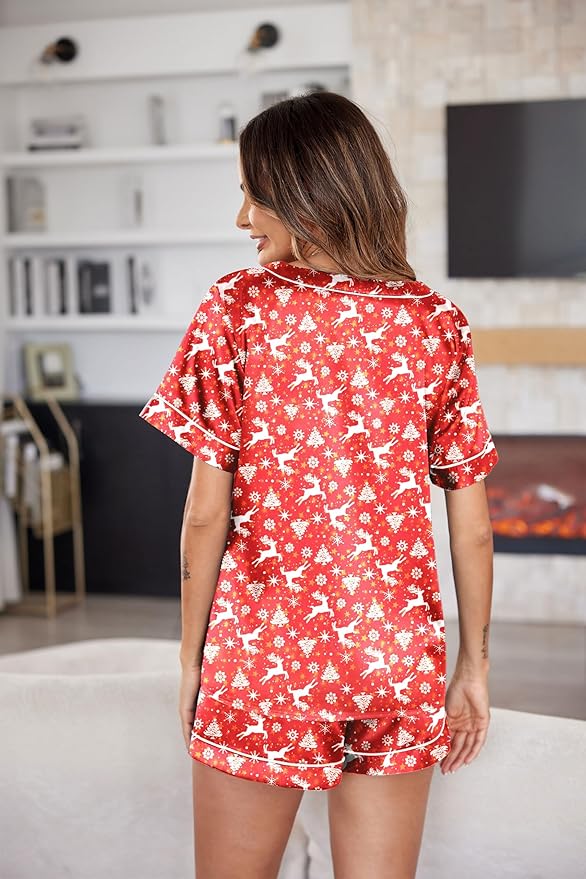 Ekouaer Silk Pajama for Women Short Sleeve Satin Pj Set Two Piece Soft Sleepwear Loungewear, S-XXL