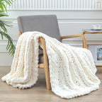 WESHIONGOO Chunky Knit Blanket Throw 40"×60" Knitted Throw Blankets for Couch Bed Fluffy Soft Blanket with Jumbo Chenille Yarn Thick 100% Handmade (Cream White, Medium Size Throw)