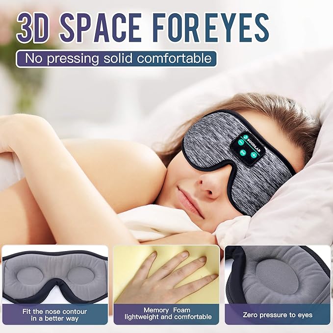 3D Sleep Mask With Bluetooth 5.4 Headphones, Wireless Sleep Headphones with Ultra-Thin HD Stereo Speakers for Side Sleepers, Eye Mask for Blackout & Noise Cancelling, Cool Gifts for Christmas Birthday