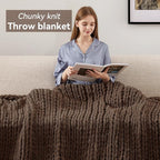Negwoo Chunky Knit Throw Blanket, 40''*50'' Knitted Throw Chenille Yarn for Bed Couch, Handmade Dark Brown Crochet Big Thick Blanket, Machine Washable Cute Comfy Blanket for Home Decor