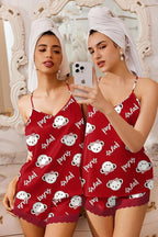 Ekouaer Satin Pajamas Women Lace Sleepwear Lingerie Cami Shorts Set Nightwear XS-XXL