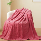 NEWCOSPLAY Super Soft Throw Blanket Coral Pink Love Premium Silky Flannel Fleece 3D Heart Checkered Lightweight Bed Blanket All Season Use (Coral Pink Love, Throw(50"x70"))