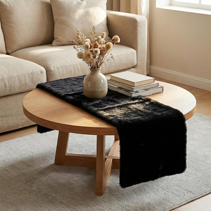 duduta Black Faux Fur Dresser Runner, Soft Fluffy Coffee Table Runner Nightstand Cover Winter Holiday Decor 11.8 in x 31.5 in