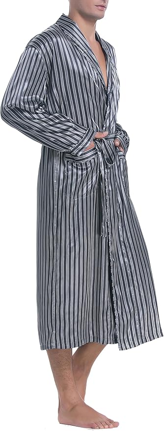 Lavenderi Mens Silky Satin Lounge Robe, Long Lightweight Sleepwear
