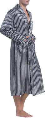 Lavenderi Mens Silky Satin Lounge Robe, Long Lightweight Sleepwear