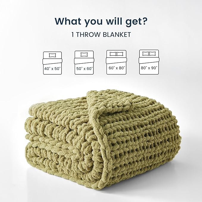 SLEEP ZONE Chunky Knit Throw Blanket for Couch, Throw Blankets for Bed - Hand Made Cozy Soft Large Rope Knot Heavy Blankets Home Decor (Green, 50x60in)