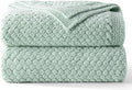 Whale Flotilla Chunky Knit Throw Blanket for Couch and Bed, Sage Green Decorative Cozy Fleece Blanket, Reversible Soft Fuzzy Woven Throws, 60x80 Inch