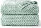 Whale Flotilla Chunky Knit Throw Blanket for Couch and Bed, Sage Green Decorative Cozy Fleece Blanket, Reversible Soft Fuzzy Woven Throws, 60x80 Inch
