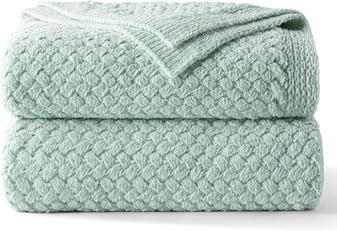 Whale Flotilla Chunky Knit Throw Blanket for Couch and Bed, Sage Green Decorative Cozy Fleece Blanket, Reversible Soft Fuzzy Woven Throws, 60x80 Inch