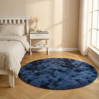 duduta Navy Blue Fluffy Round Rug 4x4 ft, Tie-Dyed Shag Fuzzy Plush Circle Throw Rug for Nursery Bedroom Living Room Home Decor