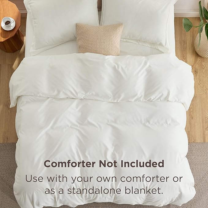 Bedsure Duvet Cover with Fitted Sheet King - Deep Pocket, Hotel Luxury Soft Double Brushed Bedding Set with Zipper Closure, 1 Duvet Cover, 1 Fitted Sheet, 2 Pillow Shams, NO Comforter, Cream White